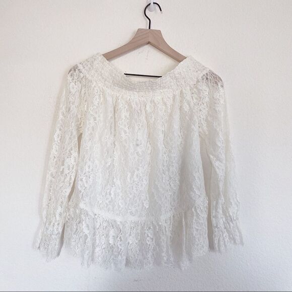 LoveShackFancy Lace Smocked Peplum Top Ivory White - Picture 8 of 11